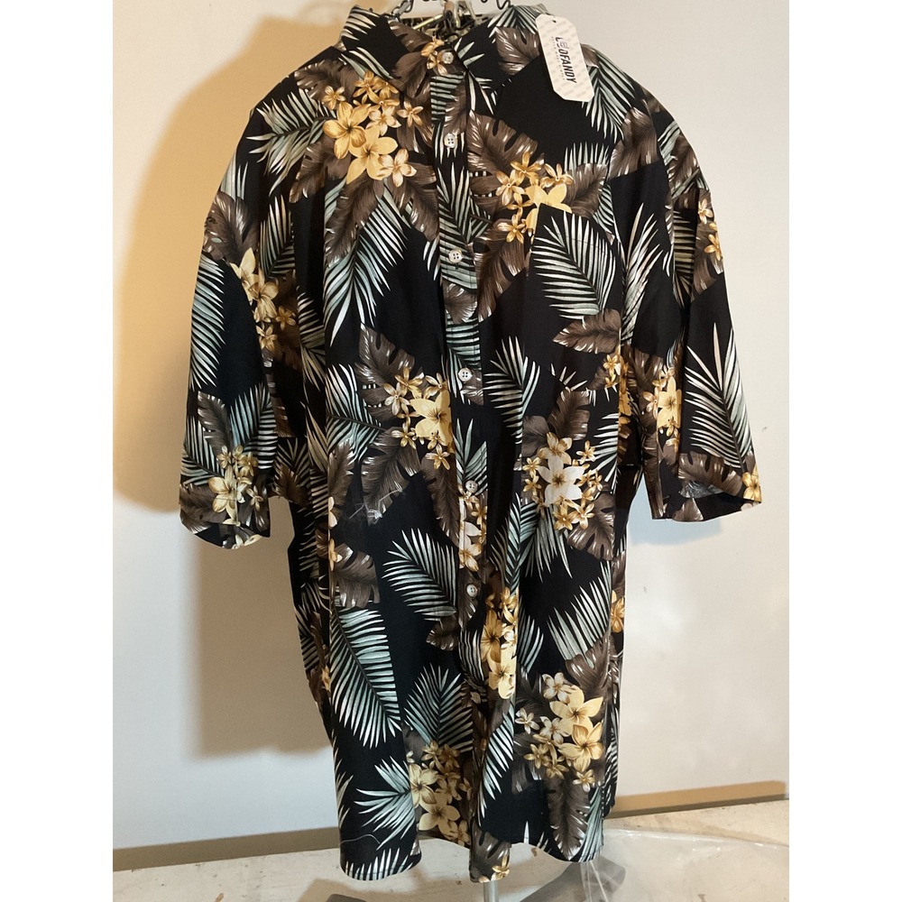 Coofandy Mens 4XL Tropical Floral Palm Leaf Print Button Down Shirt Black NWT
